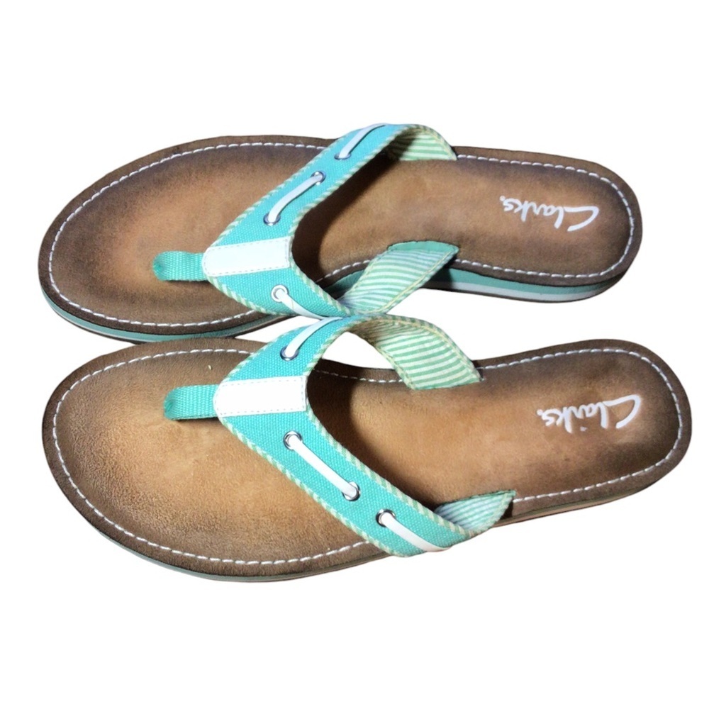Clarks Teal and White Women's Flip Flop Sandals